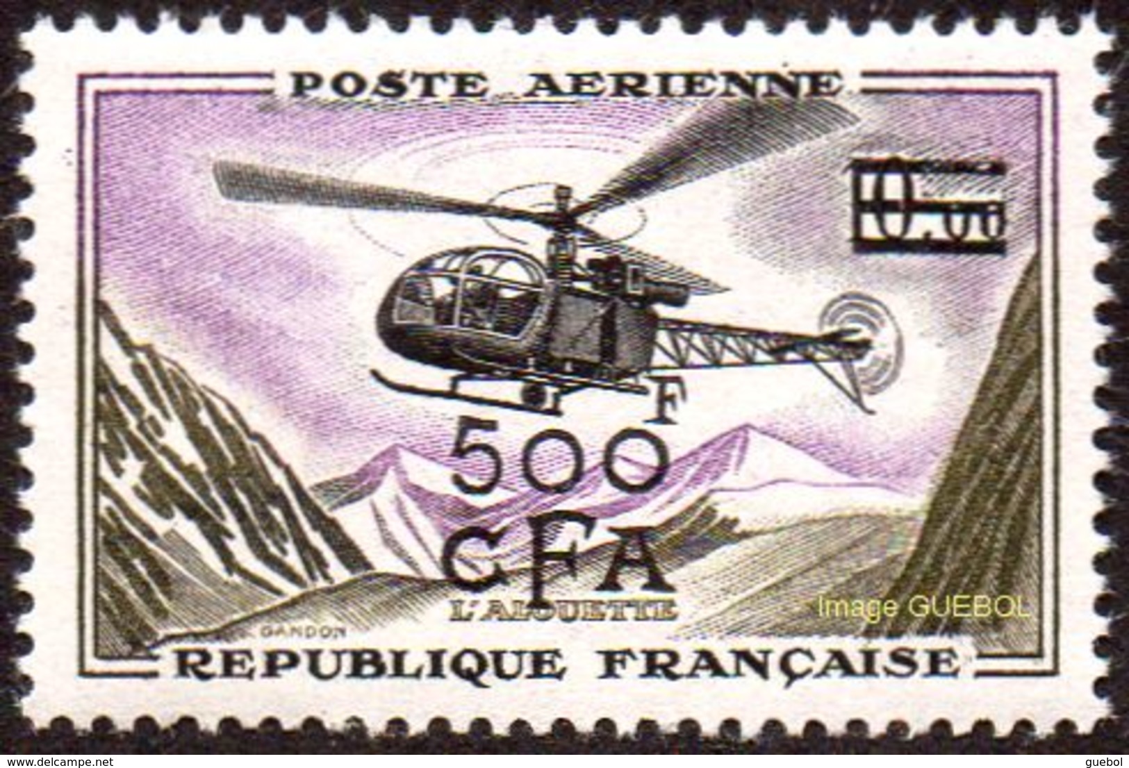 Réunion N° PA 60 ** Hélicoptère " Alouette " De France Surchargé CFA ( Avion ) - Luchtpost