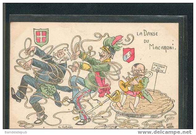 Carte Politique France Italie Illustrée Par PH. Norwins La Danse Du Macaroni - Norwins