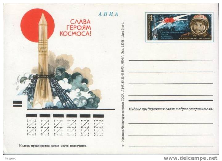 Valentina Tereshkova. Vostok 6 - Russia 1973 Postal Stationery Postcard WOS# 9 - Russie & URSS