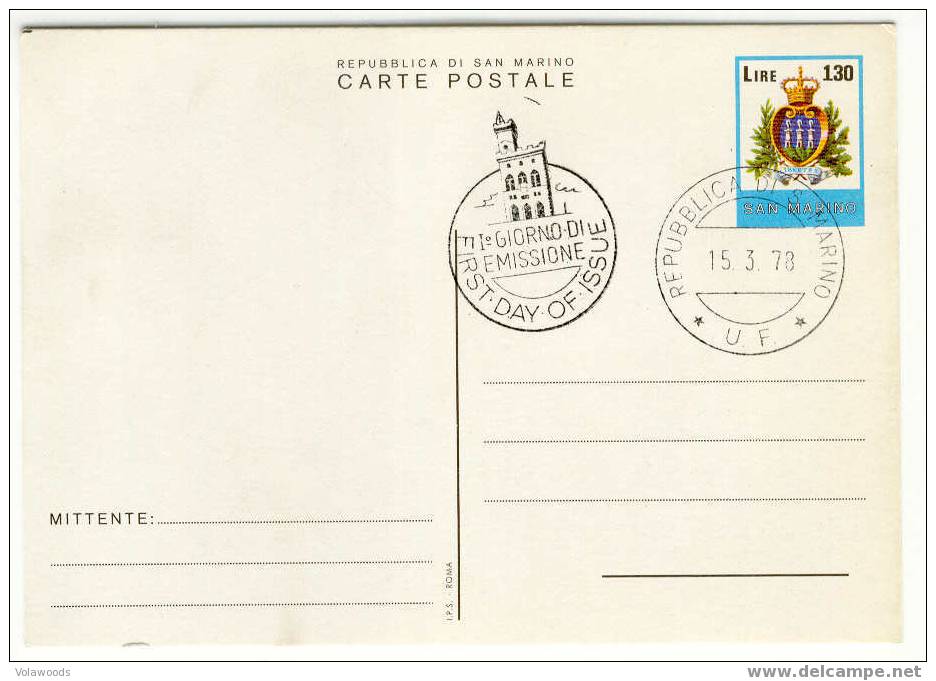 San Marino - Cartolina Postale Serie Ordinari  - FDC E Perfetta - Postal Stationery