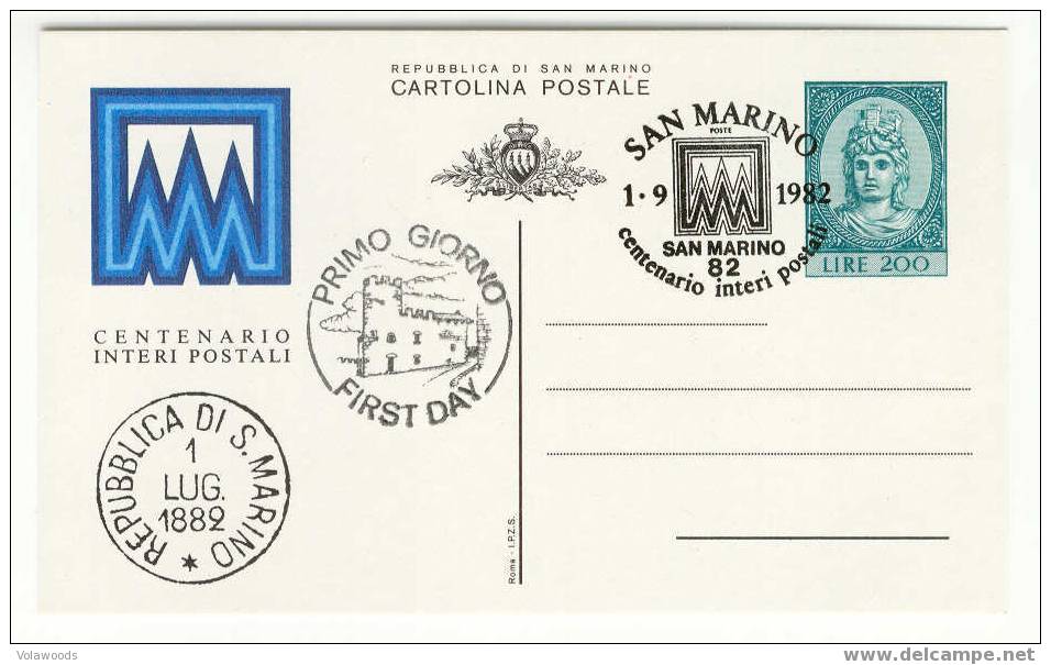 San Marino - Cartolina Postale Serie Centenario Interi Postali  - Fdc E Perfetta - Postwaardestukken