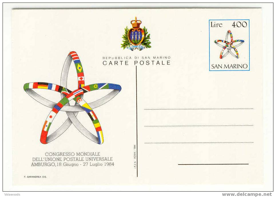 San Marino - Cartolina Postale Serie UPU  -  Fdc E Perfetta - U.P.U.