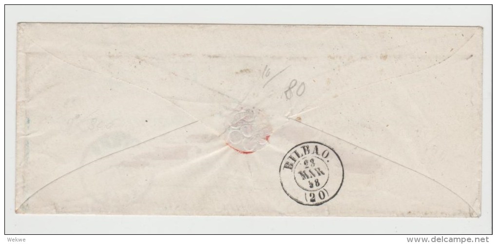EP003a /  Brief ,  Belgien, BELGICA (Error) Liege 1858 Nach Bilbao. Spanien,  Taxe 12 Reales. - Autres & Non Classés