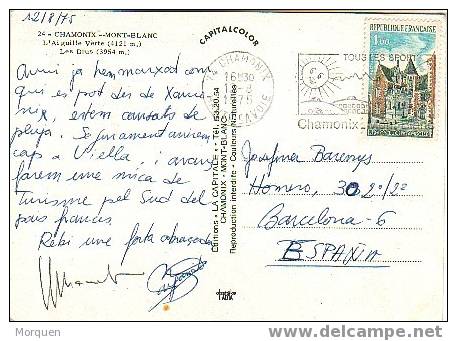 Postal  CHAMONIX (Francia) 1975  Flamme - Lettres & Documents