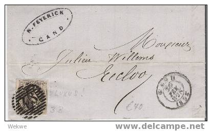 B013/BELGIEN- Marke Vollranding (Luxus) 1858 Gand (cand)  Nach. Eecloo Mit 10 C Frankatur (Brief, Cover, Letter, Lettre) - 1858-1862 Medaillons (9/12)