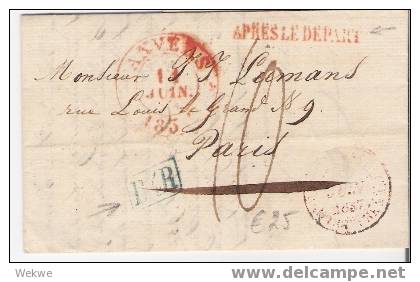 B027 /  BELGIEN - 1837 Vorphila Anwerpen, Brief N. Paris Mit Rayonstempel In Blau,  Mit Taxvermerk - 1830-1849 (Belgique Indépendante)