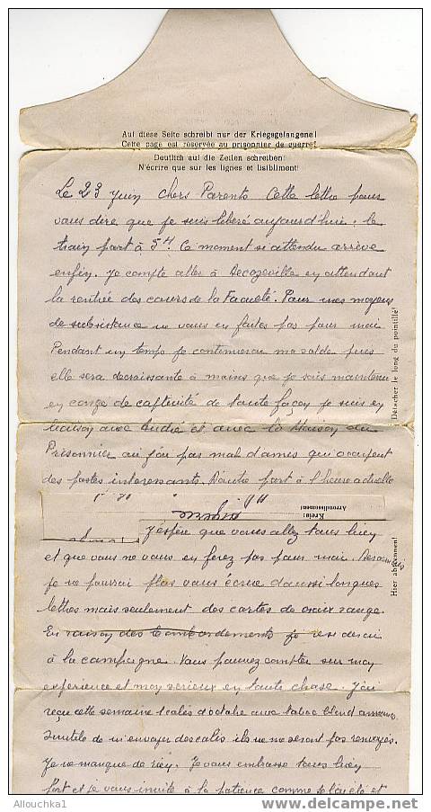 MARCOPHILIE LETTRE  D'ALLEMAGNE VIA  LA CROIX ROUGE KRIEGSGFANGENPOST POUR ALGER AVEC MARQUE DE CONTROLE / CENSURéE COUP - Rode Kruis