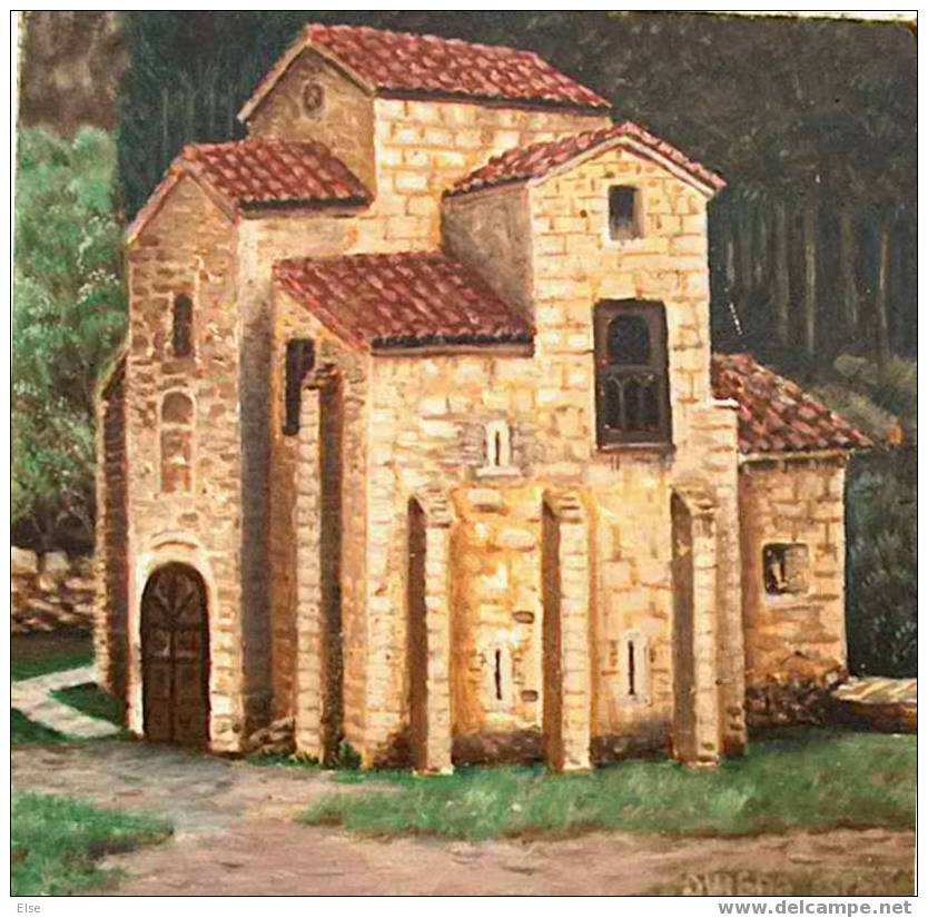 OVIEDO  -  ESPAGNE  -  L EGLISE  -  PEINTURE A L HUILE SUR PANNEAU DE PIAT - Oils