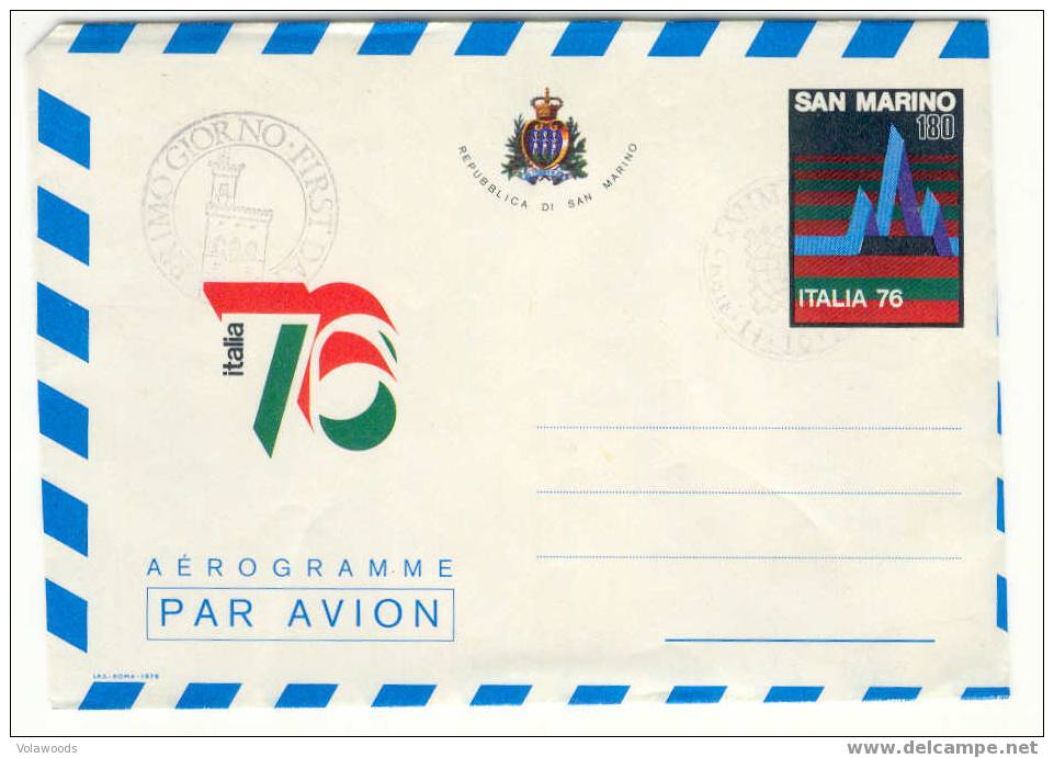 San Marino - Aerogramma FDC Con Annullo Speciale: Italia 76 Esposizione Mondiale Di Filatelia - 1976 - Postal Stationery