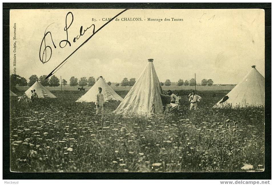 51 - MOURMELON LE GRAND - Camp De Châlons - Montage Des Tentes - ANIMÉE - CARTE PRÉCURSEUR - Mourmelon Le Grand