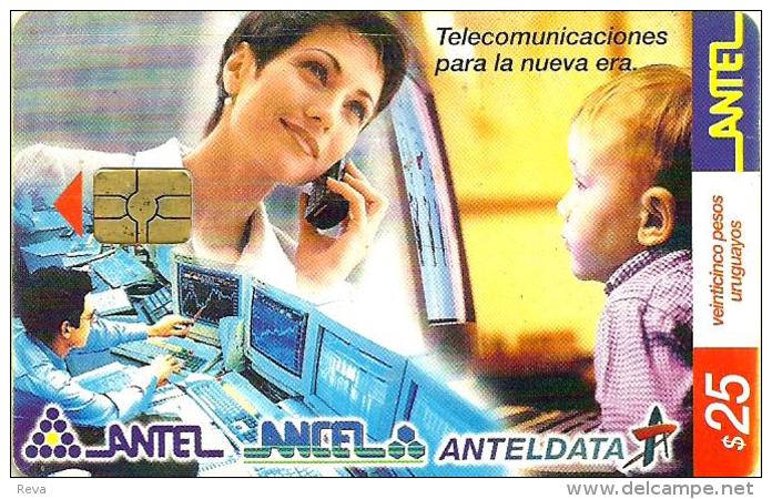 URUGUAY $25 WOMAN ON PHONE CHILD CALENDAR FOR 1/2  2001 ON BACK TC 166 CHIP READ DESCRIPTION !! - Uruguay