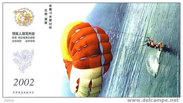 Chine : Entier Carte Tombola, Parachutisme, Sport, Eau, Air, Parachute - Parachutisme