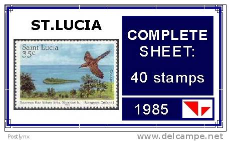 St.Lucia 1985 Birds Mangrove Cuckoo Scorpion Island Savannes Bay 35c COMPLETE SHEET:40 Stamps - Inseln