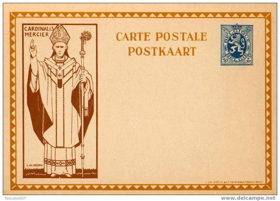 P039-17c - Entier Postal - Carte Postale Illustrée Avec Surtaxe N°17c - Cardinal Mercier - 50c + 50c Bleu Sur Chamois To - Cartoline Illustrate (1971-2014) [BK]