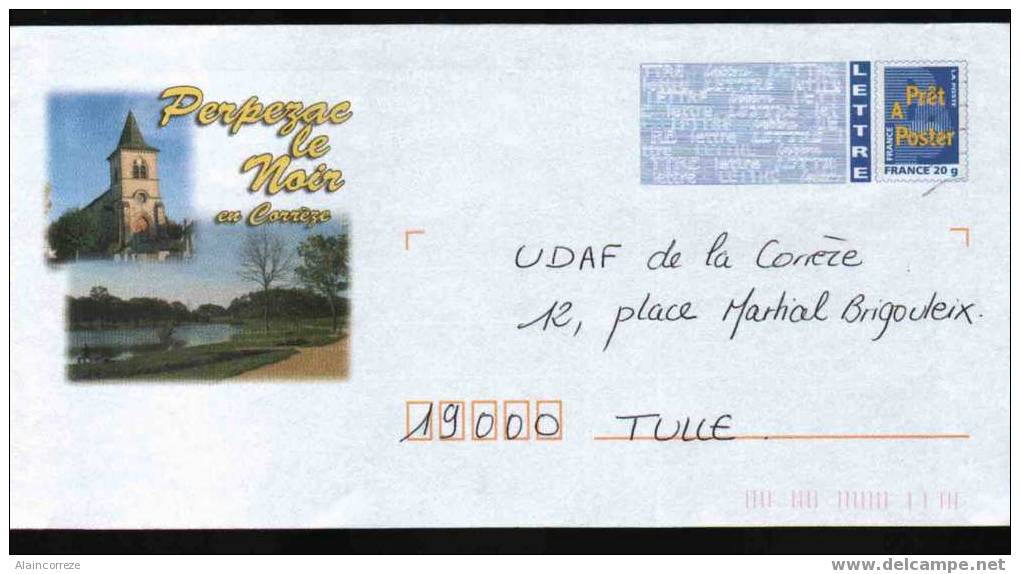 Entier Postal PAP Local Personnalisé Corrèze Perpezac Le Noir Eglise Plan D'eau - PAP : Bijwerking /Logo Bleu