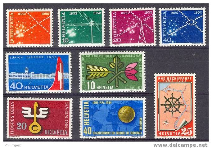 SWITZERLAND 3 SETS COMMEMORATIVES 1952-54 NEVER HINGED - Unused Stamps