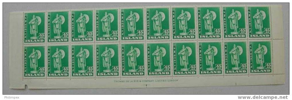 ICELAND, EXPOSITION NEW YORK 1939, 45 AUR BLOCK OF 20 NEVER HINGED - Altri & Non Classificati