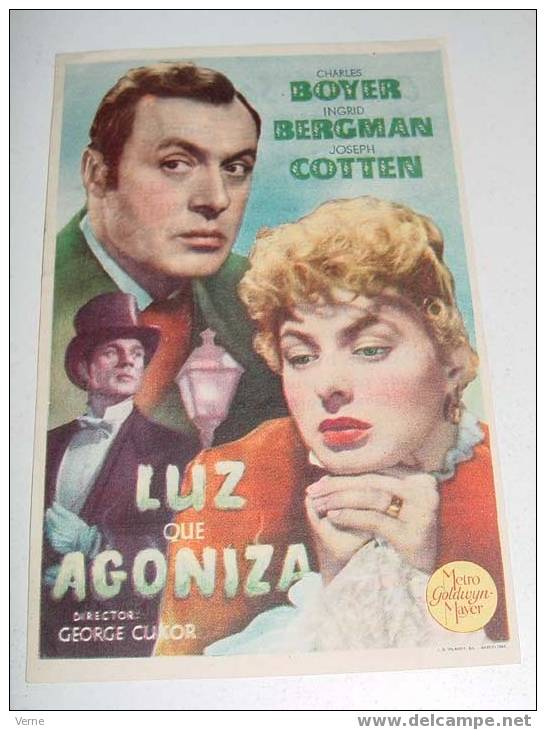 LUZ QUE AGONIZA-CHARLES BOYER - INGRID BERGMAN - ANTIGUO PROGRAMA DE CINE - CASTELLON - CON PUBLICIDAD AL DORSO VER LA F - Affiches & Posters