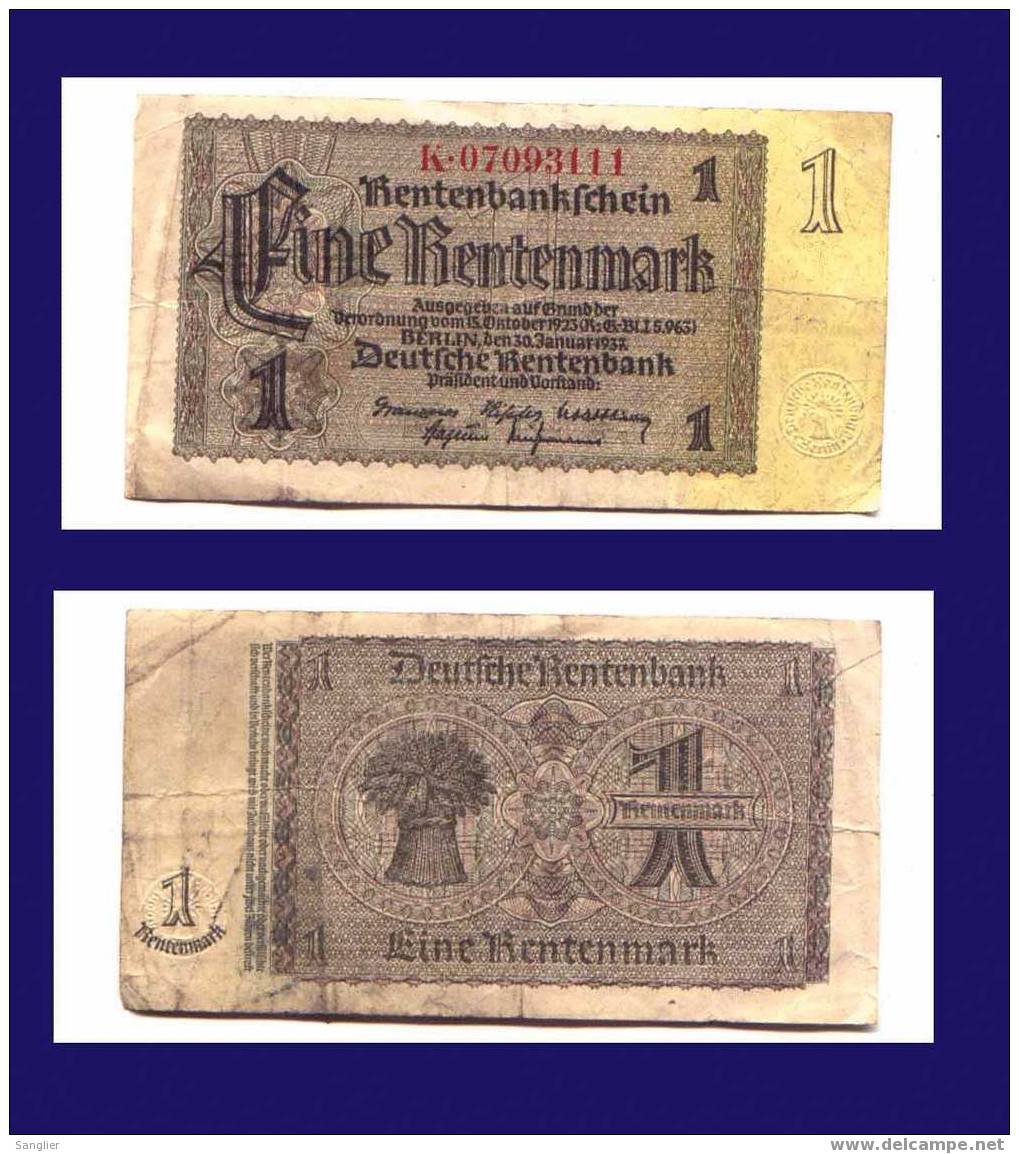1 RENTENMARK  30 JANVIER 1937 - 1 Rentenmark