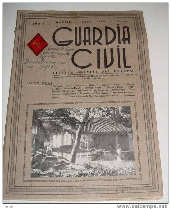 ANTIGUA REVISTA OFICIAL DEL CUERPO DE LA GUARDIA CIVIL - CROMO ILUSTRADO EN LA PORTADA - ABRIL 1948 - Nº 48 - MIDE 31,5X - Police