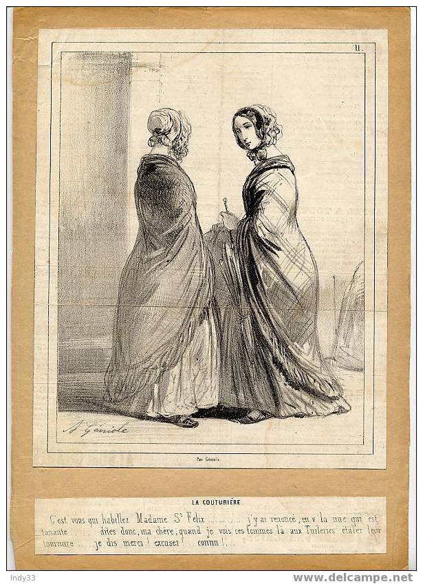 "LA COUTURIERE". LITHO DU XIXe.S. . DECOUPEE ET COLLEE SUR PAPIER - Andere & Zonder Classificatie