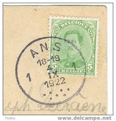 COB 137 Oblitéré ANS 1 Le 4/09/1922 Sur CPA - Postmarks - Points