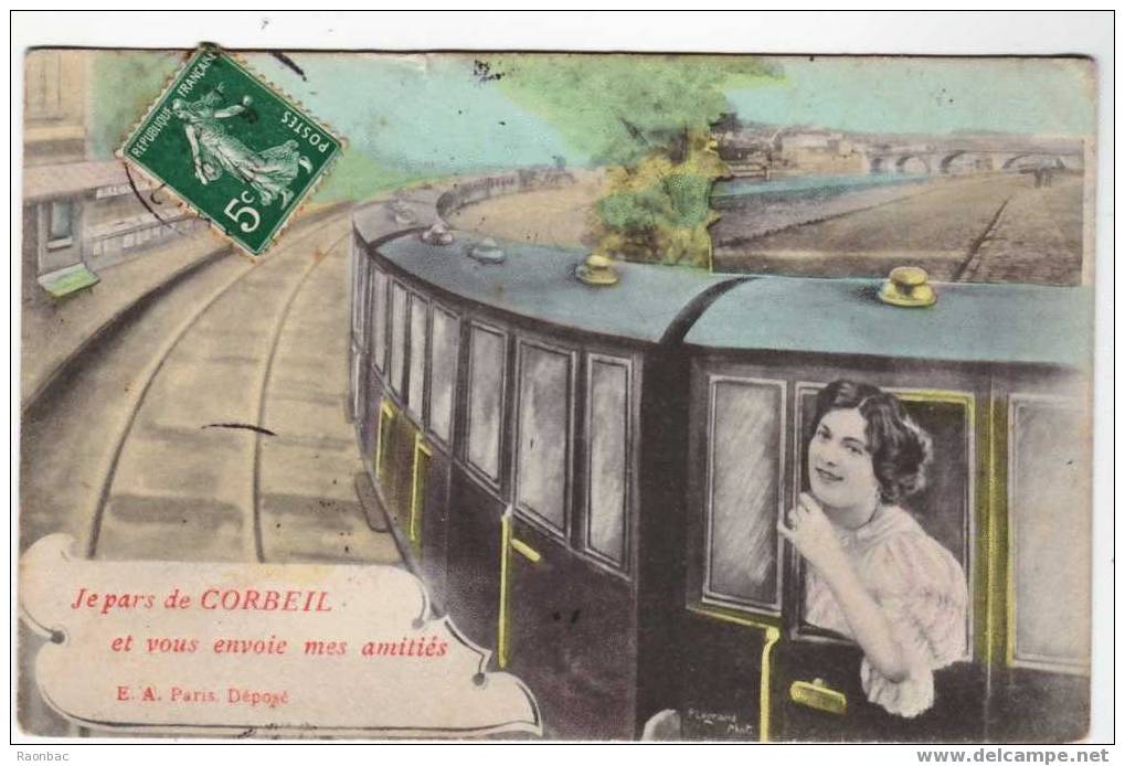 CPA--91---CORBEIL----FANTAISIE---TRAIN - Corbeil Essonnes