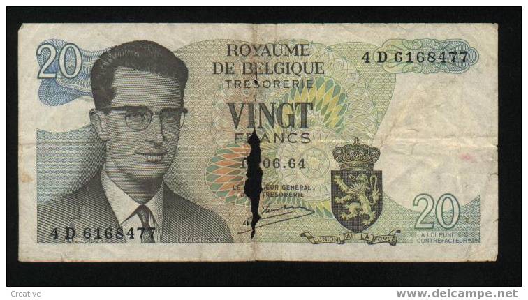 TWINTIG FRANK BESCHADIGD - WITH DAMAGE 15 06 1964 - 20 Francs