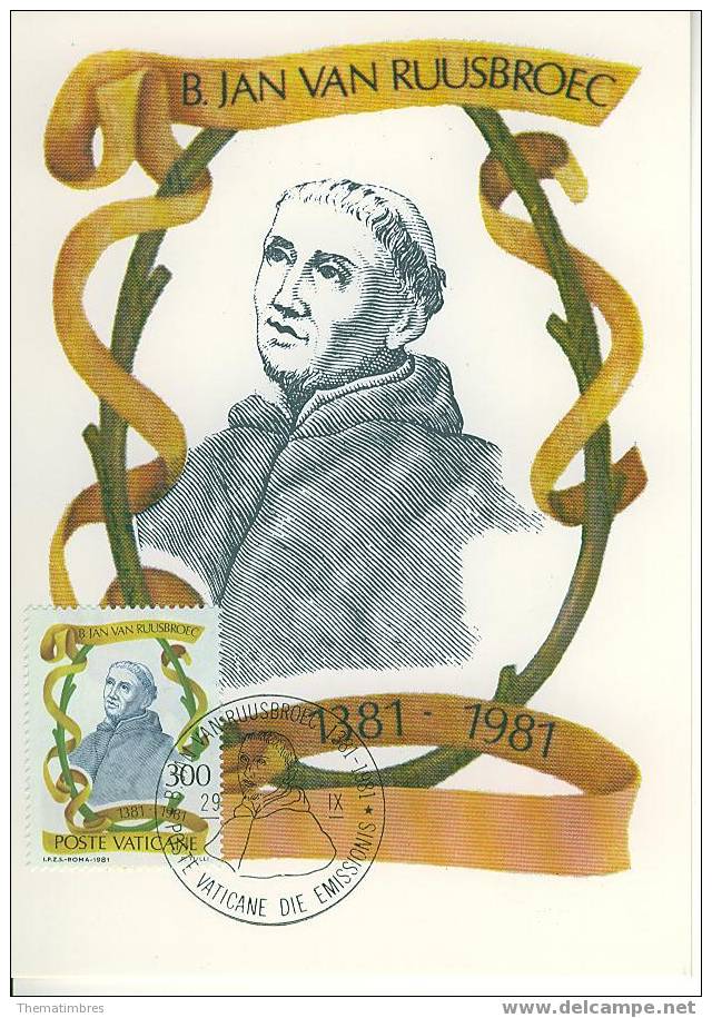 J0667 Bienheureux Jan Van Ruusbroec Mystique Flamand 714 Vatican 1981 Premier Jour FDC Maximum - Brieven En Documenten