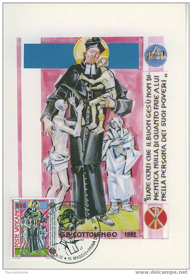 J0696 Saint Giuseppe Benedetto Cottolengo 924 Vatican 1992 FDC Premier Jour Maximum - Lettres & Documents