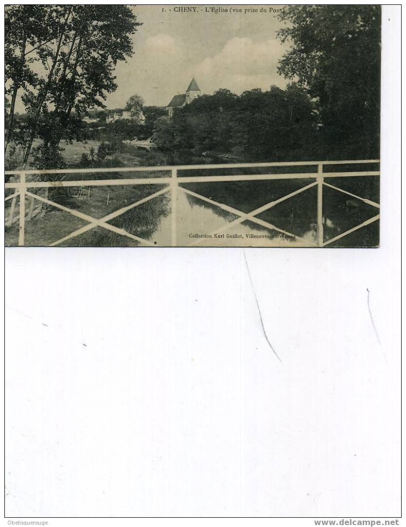 89 CHENY L EGLISE VUE DU PONT COLL GUILLOT  TIMBRE ET TAMPON TAXE10CT1909 - Cheny