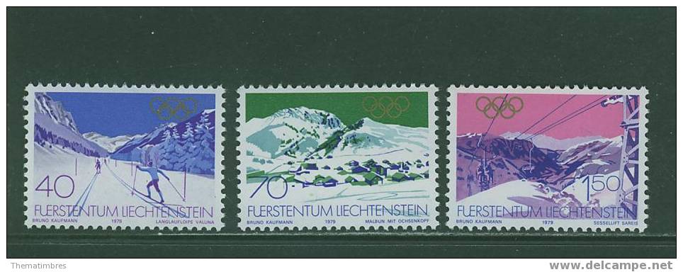 L0099 Jeux Olympiques De Lake Placid Ski De Fond Telesiege Montagne Liechtenstein 1979 Neuf ** 679 à 681 - Invierno