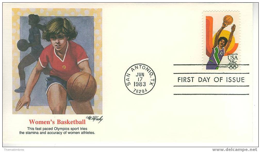 B0354 Basket USA 1984 FDC Premier Jour Jeux Olympiques De Los Angeles - Basket-ball