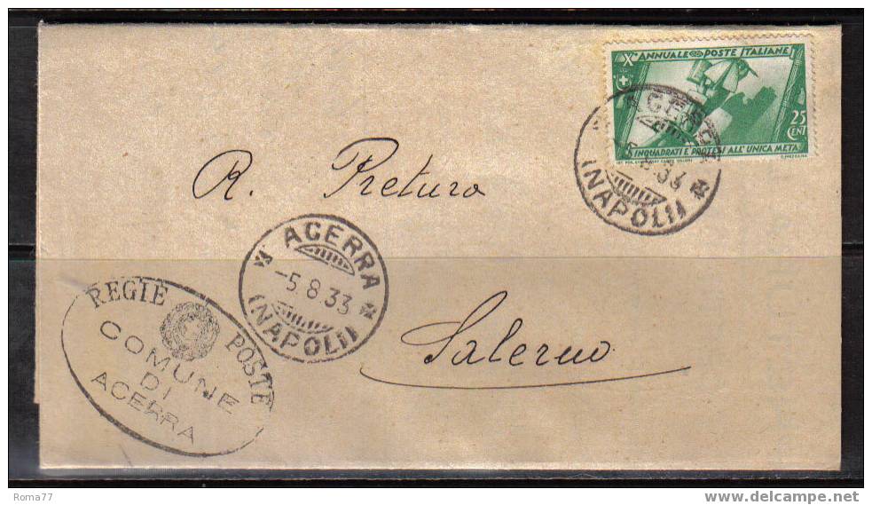 VER58 - DA SALERNO  28/7/33  A ACERRA : RISPEDIZIONE - Storia Postale