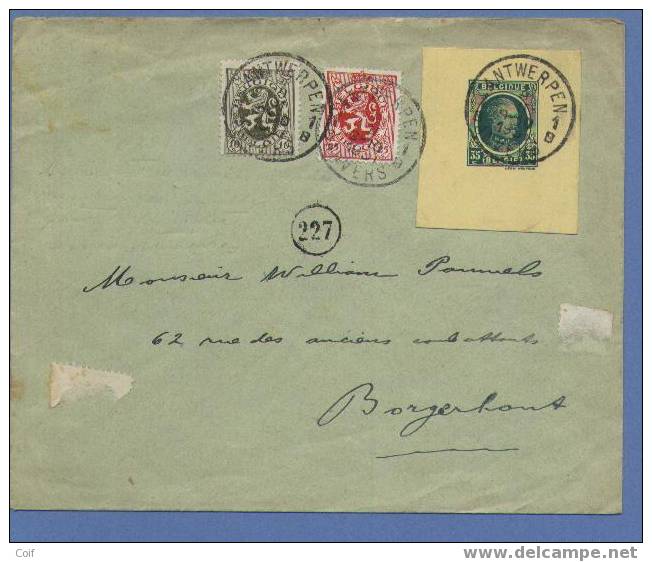 Brief Gefrankeerd Met Uitgeknipte Zegels Van Een Entier+ 280+282, Met Cirkelstempel ANTWERPEN - 1922-1927 Houyoux