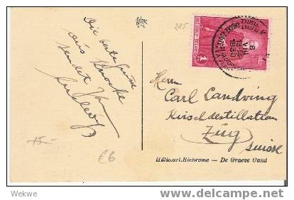 B177 /  BELGIEN - 1930 1 Fr Leopold II Auf Postkarte In Die Schweiz, ZUG. AK Knocke - Albert Plage - Briefe U. Dokumente