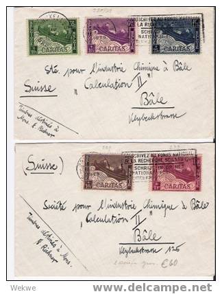 B200 /  BELGIEN -Kriegshilfe 1927 Auf 2 Briefen In Die Schweiz (Bern)  &ndash; Maschinenstempel Fonds Nacional (Caritas) - Briefe U. Dokumente