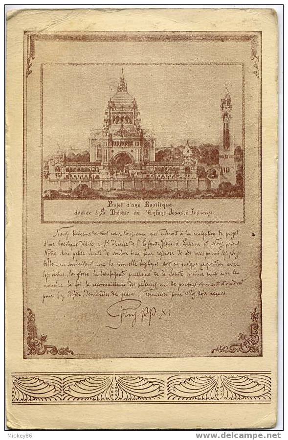 LISIEUX--Carte De Souscription Pour La Basilque De Lisieux--RECTO--VERSO Et Zoom Du VERSO - Lisieux