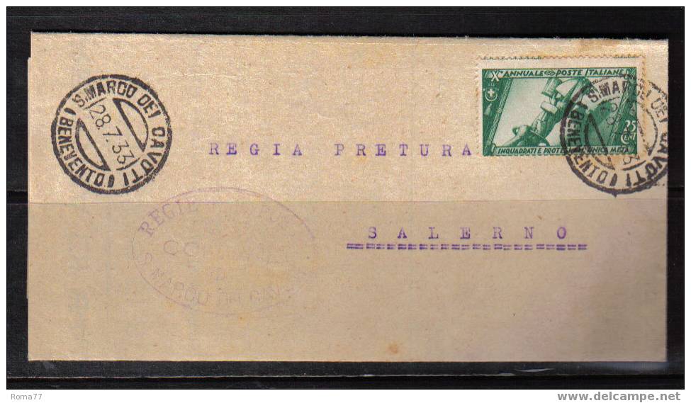 VER65 - DA SALERNO 25/7/33  A S.MARCO DEI GAVOTI : RISPEDIZIONE - Storia Postale