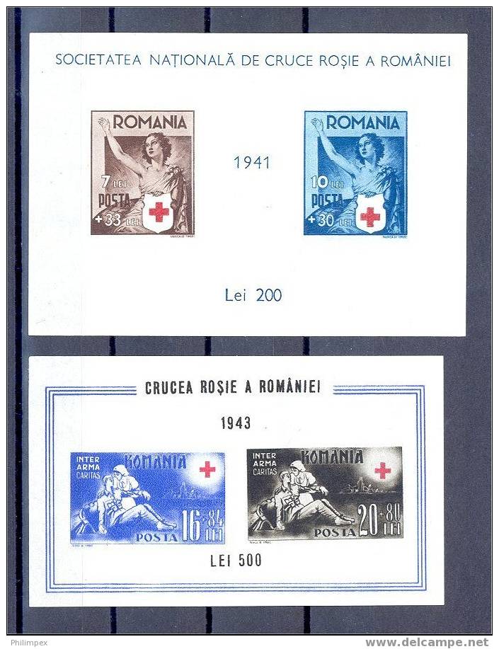 ROMANIA, GROUP RED CROSS ISSUES 1941-43 NEVER HINGED **! - Neufs