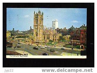 Jolie CP Angleterre Manchester La Cathédrale - Vieilles Voitures - A Circulée - Manchester