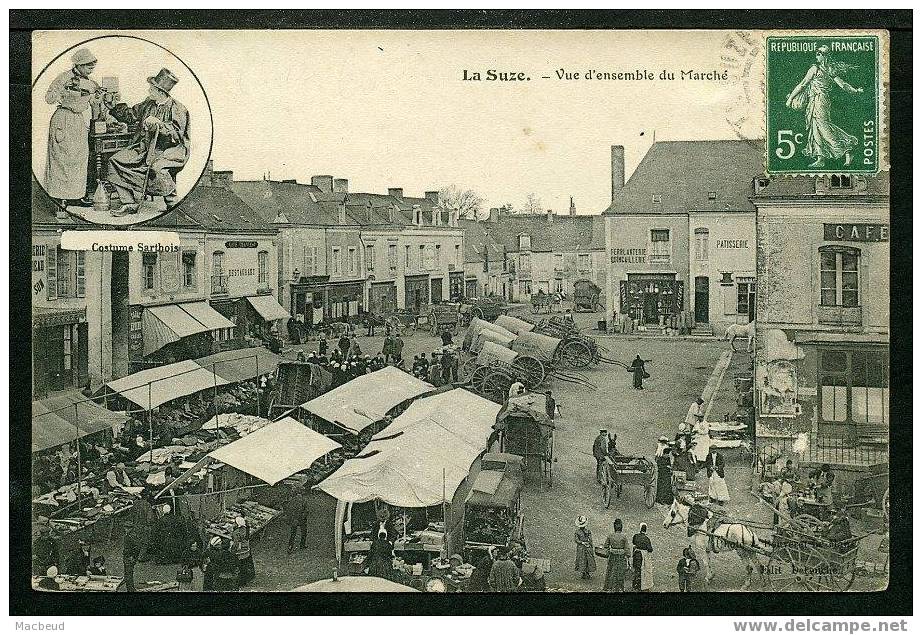 72 - LA SUZE - Vue D'ensemble Du Marché - BELLE CARTE TRÈS ANIMÉE - La Suze Sur Sarthe