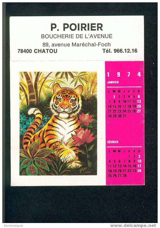 Chatou Joli Calendrier Petit Format 1974 Tigre Hibou Koala Zèbre F25 - Petit Format : 1971-80