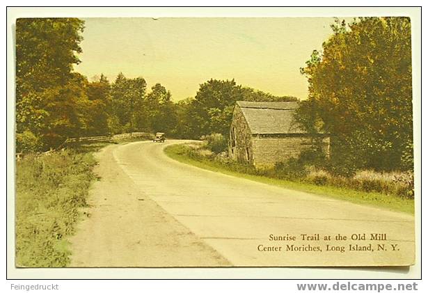 D 1765 - Sunrise Trail At The Old Mill ... - Handcol. Ak, 1938 Gelaufen - Long Island