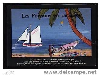 Jolie CP Humour Fantaisie Zodiaque Astrologie Horoscope Poissons En Vacances Signe D'Eau Palmier Hamac Bateau Tahiti - Astrologie