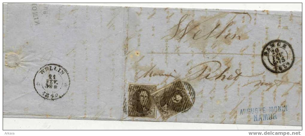 Lettre De Namur 20/02/1859 Avec 2X 10C Vers Wellin - 1849-1865 Medallions (Other)