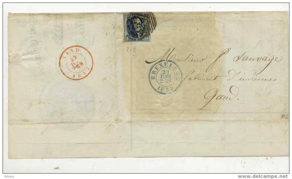 Lettre De Bxl 22/06/1852 Avec N° 7 Vers Gand - 1849-1865 Médaillons (Autres)