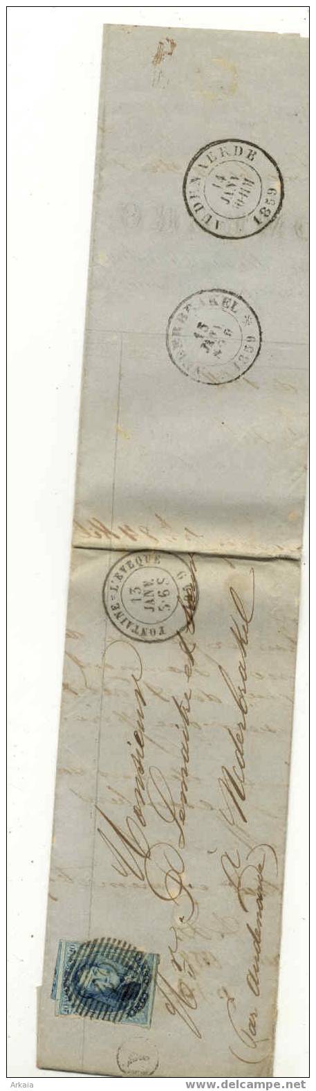 FONTAINE L EVEQUE = Lettre Du 13/01/1859 Vers NEDERBRAKEL (verso DC+Audenaerde)+BOITIER Y - 1849-1865 Medallions (Other)