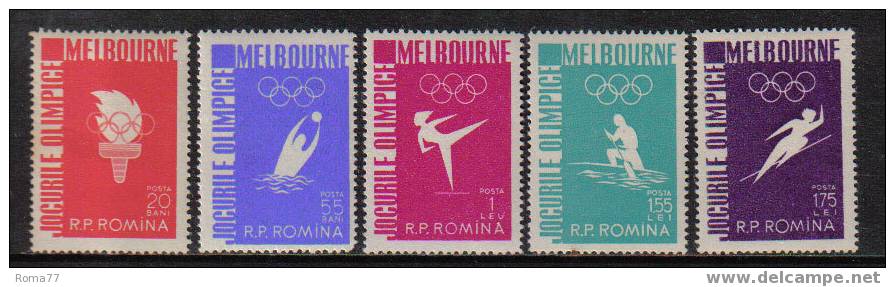 28 - ROMANIA , OLIMPIADI 1956 : N. 1473/1477   *** - Summer 1956: Melbourne