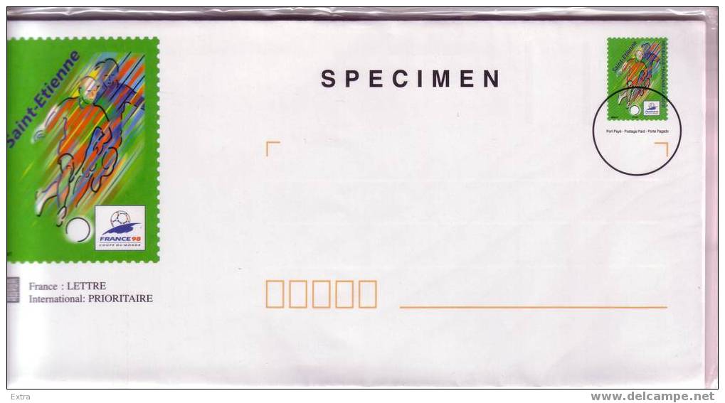 Enveloppes Préaffranchies, Avec Cartes-lettres Assorties Avec La Mention SPECIMEN, FRANCE 98 COUPE DU MONDE DE FOOTBALL. - Specimen